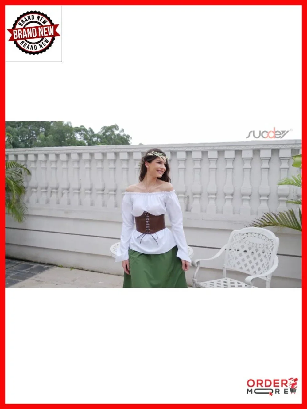Women's Wide Elastic Underbust Corset Belt Renaissance Costume Lace Up